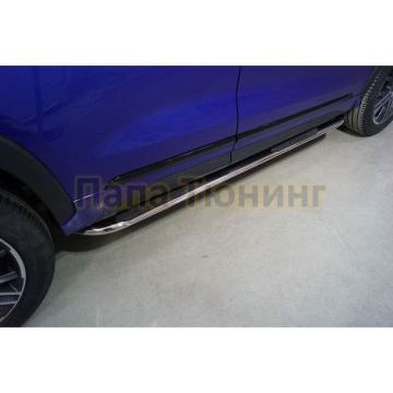 Пороги овальные гнутые с накладкой 75х42 мм ТСС для Exeed LX 1.5L Turbo 2WD 2022-