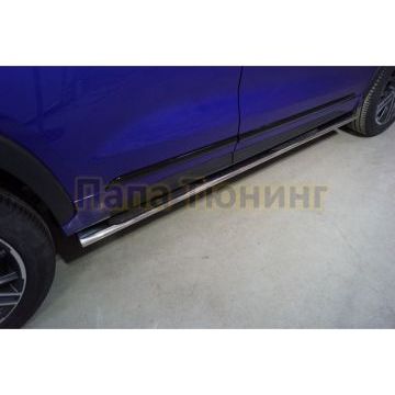 Пороги овальные с накладкой 75х42 мм ТСС для Exeed LX 1.5L Turbo 2WD 2022-