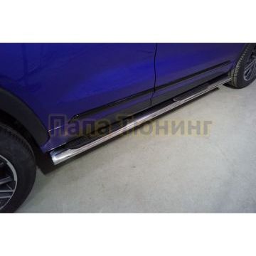 Пороги овальные с накладкой 120х60 мм ТСС для Exeed LX 1.5L Turbo 2WD 2022-