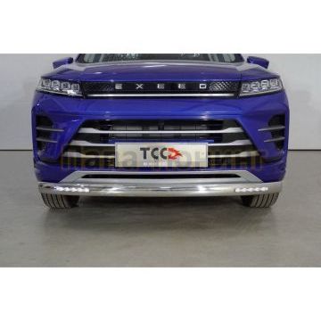 Защита передняя нижняя (овальная с ДХО) 75х42 мм ТСС для Exeed LX 1.5L Turbo 2WD 2022-