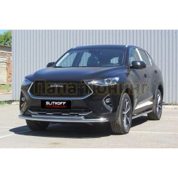 Защита переднего бампера d57+d42 двойная Haval F7/F7X 2019-2022