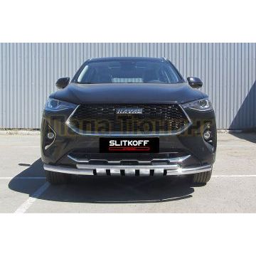 Защита переднего бампера d57+d42 двойная с декоративными элементами Haval F7/F7X 2019-2022