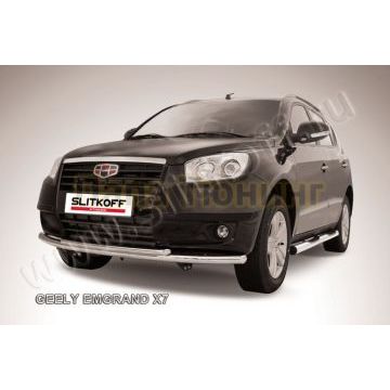 Защита переднего бампера d57+d42 двойная радиусная Geely Emgrand X7 2011-2016