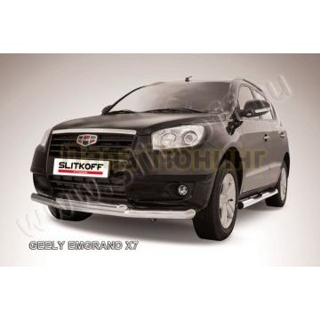 Защита переднего бампера d76+d57 двойная Geely Emgrand X7 2011-2016
