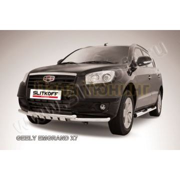 Защита переднего бампера d57+d57 двойная с профильной ЗК Geely Emgrand X7 2011-2016