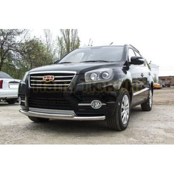 Защита переднего бампера d57+d42 двойная радиусная Geely Emgrand X7 2016-2019