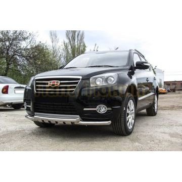 Защита переднего бампера d57+d57 двойная с профильной ЗК Geely Emgrand X7 2016-2019