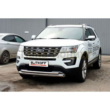 Защита переднего бампера d76+d57 двойная Ford EXPLORER 2015-2018 Защита переднего бампера d76+d57 двойная Ford EXPLORER 2015-2018