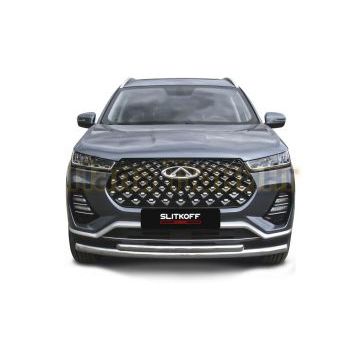 Защита переднего бампера d57+d42 двойная Chery TIGGO 7 PRO 2020-