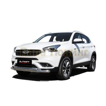 Защита переднего бампера d57+d42 двойная Chery TIGGO 7 2016-