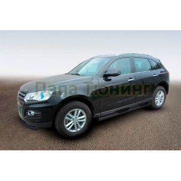 Защита порогов d76 с проступями черная Zotye T600 2013- Защита порогов d76 с проступями черная Zotye T600 2013-