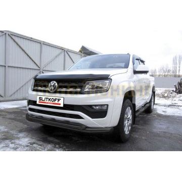Защита переднего бампера d76+d57 двойная черная Volkswagen AMAROK 2016- Защита переднего бампера d76+d57 двойная черная Volkswagen AMAROK 2016-
