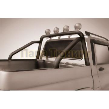 Дуга в кузов d76 с креплениями под ПТФ черная УАЗ Патриот Пикап 2014-