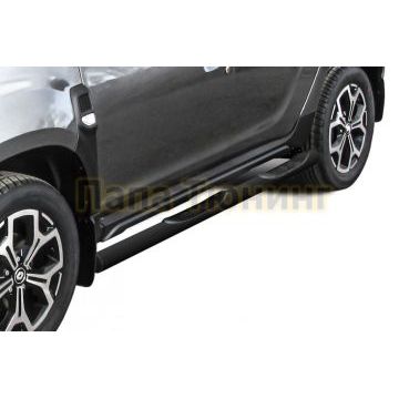 Защита порогов d76 с проступями черная Renault Duster 2021- Защита порогов d76 с проступями черная Renault Duster 2021-
