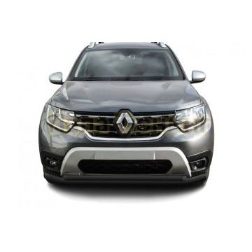 Защита переднего d57+d42 бампера двойная черная Renault Duster 2021-