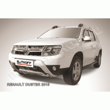 Защита переднего бампера d42+d42 двойная черная Renault DUSTER 2015-2021
