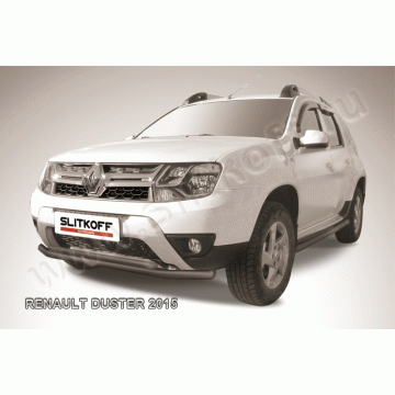 Защита переднего бампера d57+d42 бампера двойная черная Renault DUSTER 2015-2021
