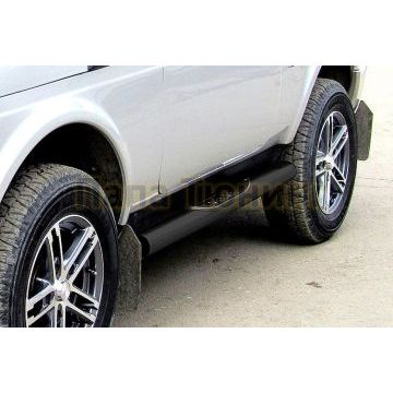Защита порогов d76 с проступями черная Lada Niva 4x4 Urban 3D 2014-