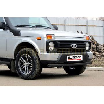 Защита переднего бампера d57 радиусная черная Lada Niva 4x4 Urban 3D 2014-