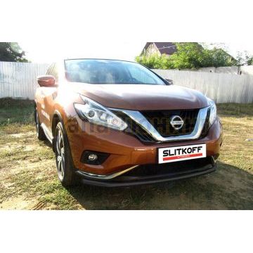 Защита переднего бампера d57 длинная черная Nissan MURANO 2014- Защита переднего бампера d57 длинная черная Nissan MURANO 2014-