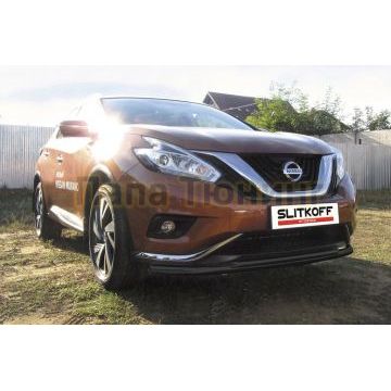 Защита переднего бампера d57+d42 двойная длинная черная Nissan MURANO 2014- Защита переднего бампера d57+d42 двойная длинная черная Nissan MURANO 2014-