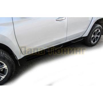 Защита порогов d76 с проступями черная Mitsubishi L-200 2018- Защита порогов d76 с проступями черная Mitsubishi L-200 2018-