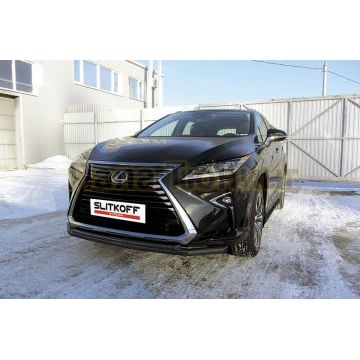 Защита переднего бампера d57+d42 двойная черная Lexus RX-350 IV поколение 2015-2019