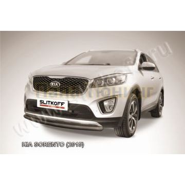 Защита переднего бампера d57 радиусная короткая черная Kia SORENTO Prime 2014-2017