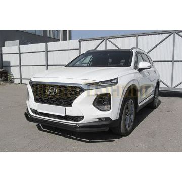 Защита переднего бампера d57+d42 двойная черная Hyundai SANTA-FE 2018-2021