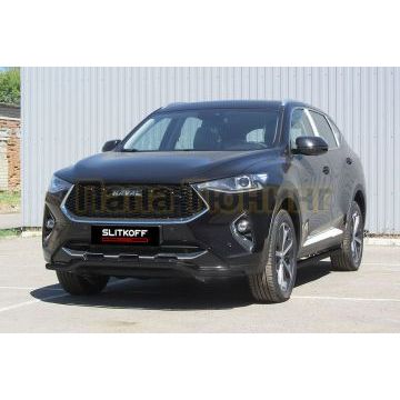 Защита переднего бампера d42 "Волна" черная Haval F7/F7X г.в. 2019-2022