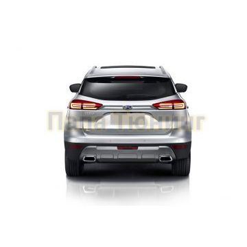 Защита заднего бампера d57 "короткая" черная Geely Atlas 2016-2024