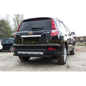 Защита заднего бампера d57+d42 двойная радиусная черная Geely Emgrand X7 2016-2019