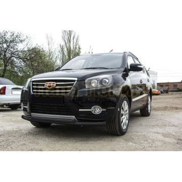 Защита переднего бампера d57+d57 двойная черная Geely Emgrand X7 2016-2019