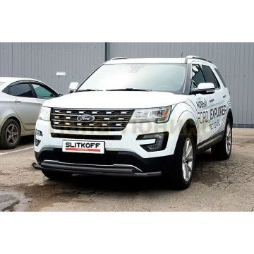 Защита переднего бампера d57+d57 двойная черная Ford EXPLORER 2015-2018 Защита переднего бампера d57+d57 двойная черная Ford EXPLORER 2015-2018