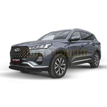 Защита переднего бампера d57+d42 двойная черная Chery TIGGO 7 PRO 2020-