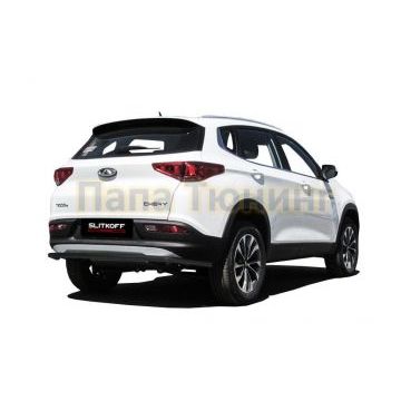 Защита заднего бампера d42 длинная черная CHERY TIGGO 7 2016-