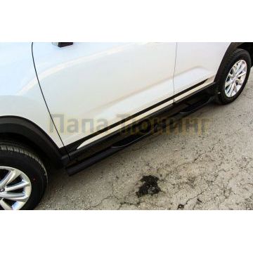 Защита порогов d76 с проступями черная Changan CS35 PLUS 2018-2023