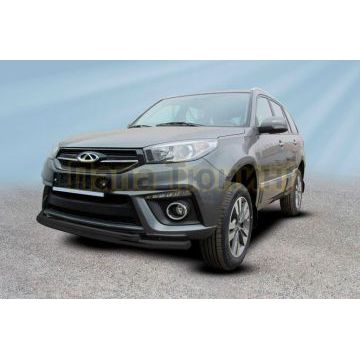 Защита переднего бампера d57+d42 двойная черная CHERY TIGGO 3 2014-2020