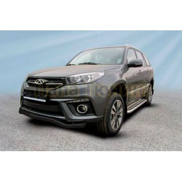 Защита переднего бампера d57 "волна" черная CHERY TIGGO 3 2014-2020
