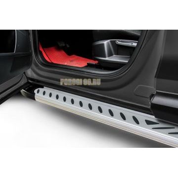 Пороги алюминиевые "Elite Silver" 1700 серебристые Slitkoff для SsangYong Kyron 2007-2015