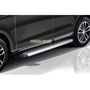 Пороги алюминиевые "Elite Silver" 1700 серебристые Slitkoff для SsangYong Kyron 2007-2015