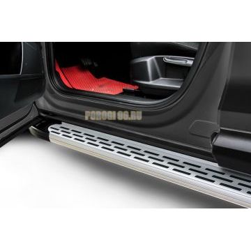 Пороги алюминиевые "Premium Silver" 1700 серебристые Slitkoff для SsangYong Kyron 2007-2015