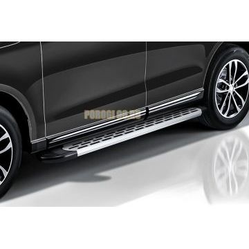 Пороги алюминиевые "Premium Silver" 1700 серебристые Slitkoff для SsangYong Kyron 2007-2015