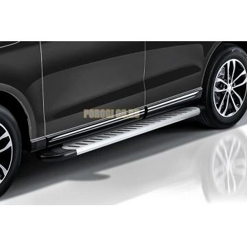 Пороги алюминиевые "Prestige Silver" 1700 серебристые Slitkoff для SsangYong Kyron 2007-2015