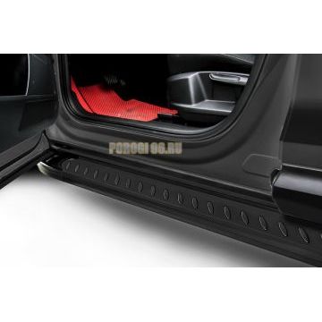 Пороги алюминиевые "Prestige Black" 1700 черные Slitkoff для SsangYong Kyron 2007-2015