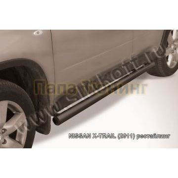 Защита штатных порогов чёрная сталь труба 76 мм Slitkoff для Nissan X-Trail T31 2011-2015 Защита штатных порогов чёрная сталь труба 76 мм Slitkoff для Nissan X-Trail T31 2011-2015