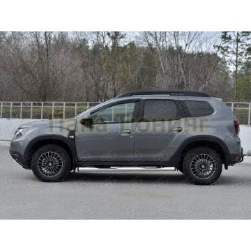 Пороги труба d76 с накладкой (вариант 2) для Renault Duster 2021-