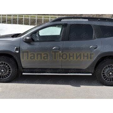Пороги труба 75х42 овал с проступью для Renault Duster 2021-