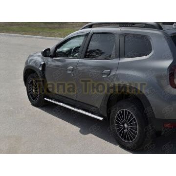 Пороги труба 75х42 овал с проступью для Renault Duster 2021-