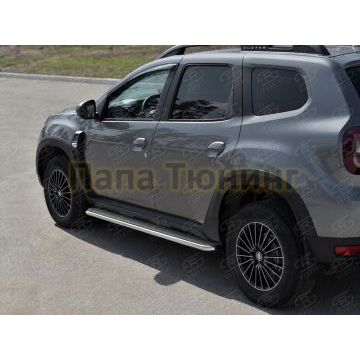 Пороги труба d42 с листом (Лист нерж,проф.нерж) (вариант 3) для Renault Duster 2021-